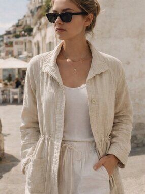 James Perse Cotton Gauze Jacket Coastal Grandma Euro Summer Minimalist Sz 3